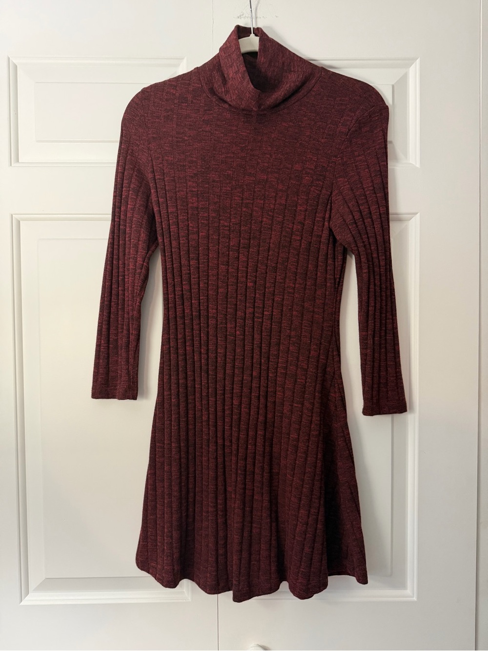 American Eagle Outfitters Marled Burgundy Ribbed Turtleneck Dress